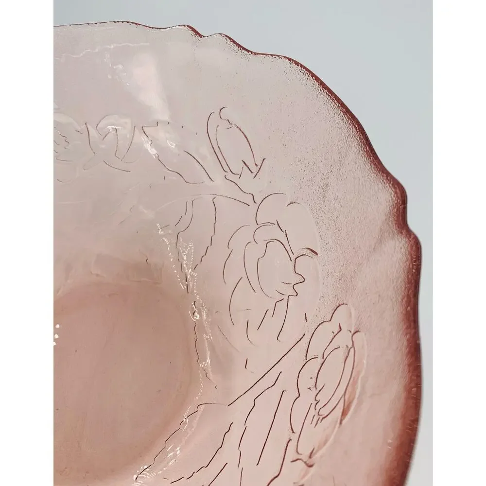 Arcoroc France Glass Bowl Pink Rosaline Pattern 9 Inch Large Serving Rosa Frost